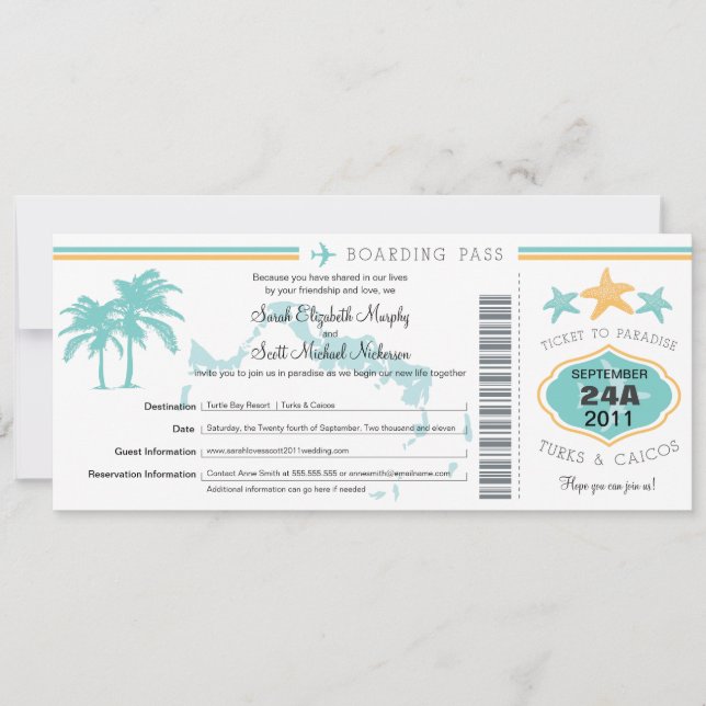 Turks & Caicos Save the Date Boarding Pass (Front)