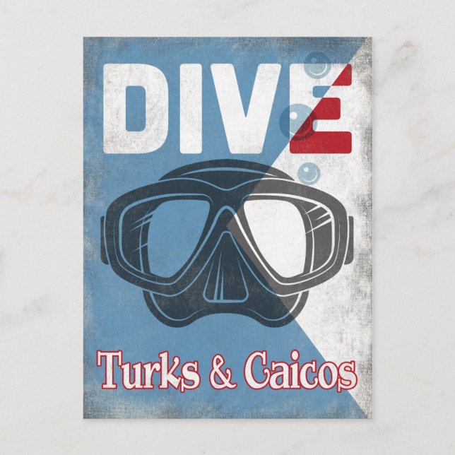 Turks & Caicos Vintage Scuba Diving Mask Postcard (Front)