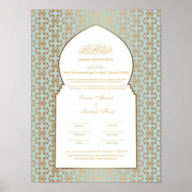 Turkuaz with Gold nikkah certificate Poster (Front)