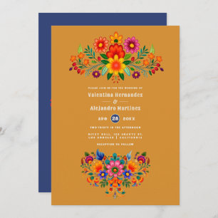 Turmeric & Indigo Mexican Folk Art Fiesta Wedding Invitation