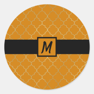 Turmeric Yellow Gold Quatrefoil Monogrammed Party Classic Round Sticker