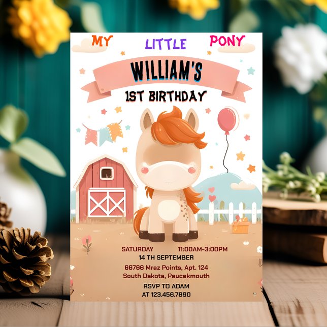 turn cute horse my little pony first 1st birthday invitation (Creator Uploaded)