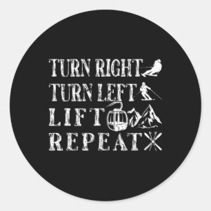 Turn Right Left Ski Lift Skiing Skiers Classic Round Sticker