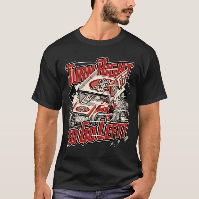 Turn Right to Go Left! - Red - Winged Sprint Car T-Shirt (Front)