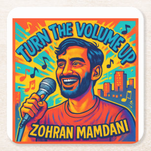 Turn the Volume up Square Paper Coaster