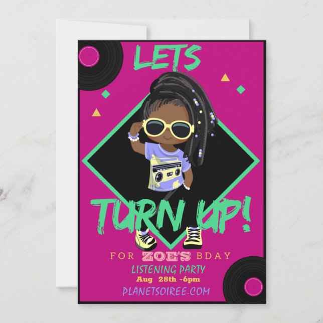 Turn up 1 Birthday Party Invitation Card (Girl) (Front)