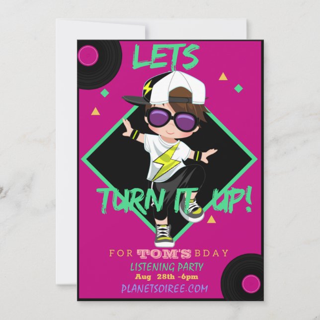 Turn up Birthday Party Invitation Card For Boy 1 (Front)