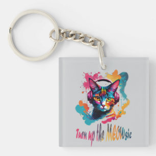 Turn up the meowsic - best cat music colourful key ring