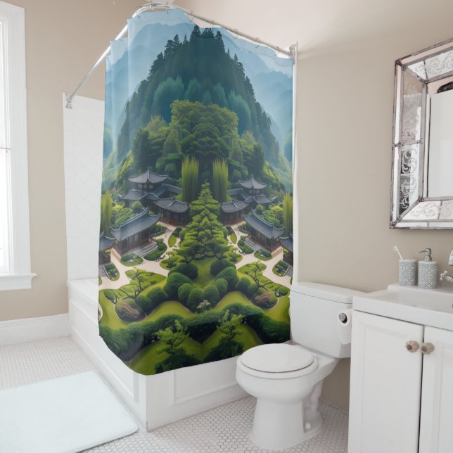 "Turn Your Bathroom into a Mountain Retreat" Shower Curtain (In Situ)