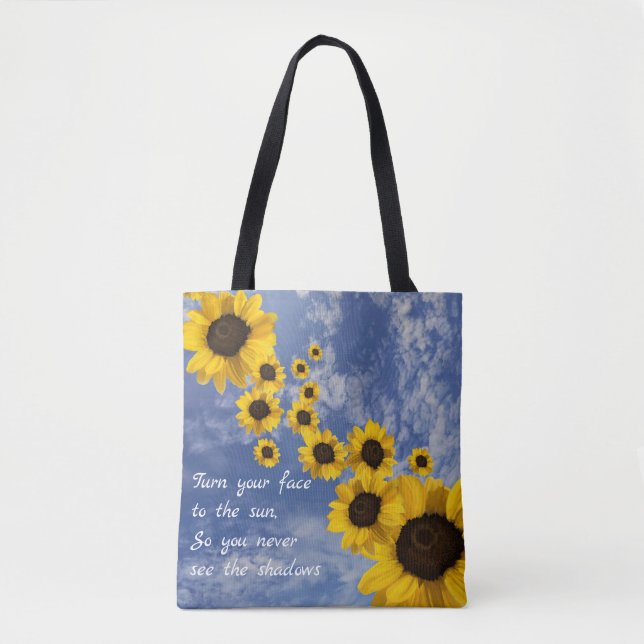 Turn your face to the sun, sunflowers in blue sky tote bag (Front)