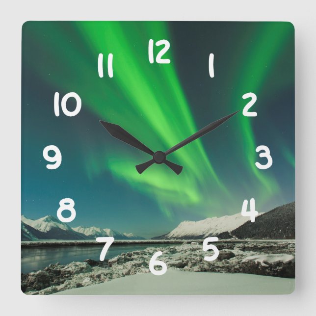 Turnagain Arm Aurora Square Wall Clock (Front)