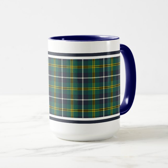 Turnbull Clan Hunting Tartan Navy and Green Plaid Mug (Front Right)