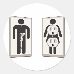 Turned On Male and Female Switch and Socket Classic Round Sticker