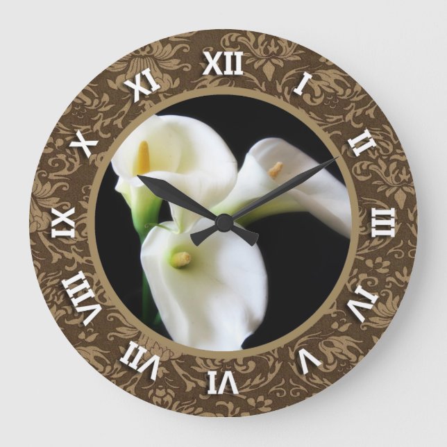 Turned Roman Numerals Round Clock with Calla Lilly (Front)