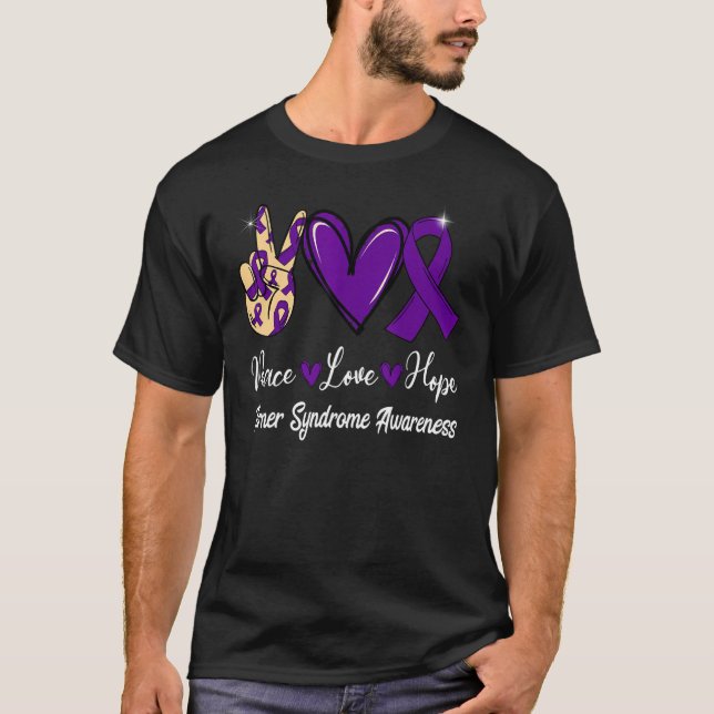 Turner Syndrome Awareness Peace Love Hope Purple R T-Shirt (Front)