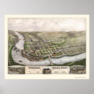 Turners Falls, MA Panoramic Map - 1877 Poster