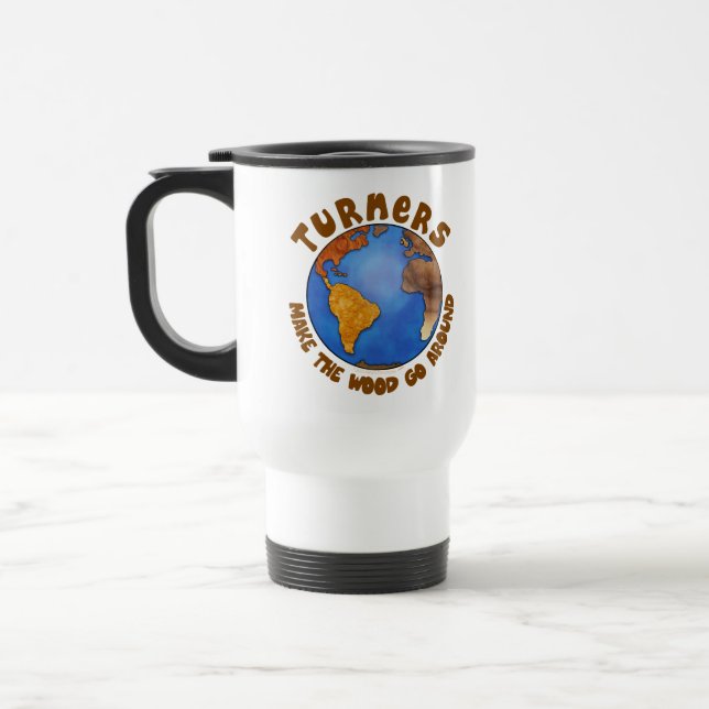 Turners Globe Funny Woodturning Earth Travel Mug (Left)
