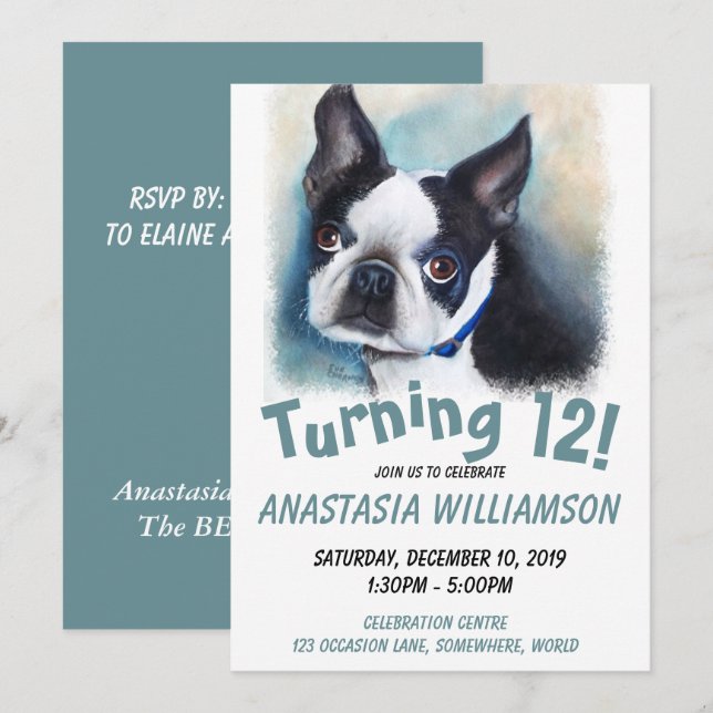 Turning 12 Boston Terrier Invite (Front/Back)