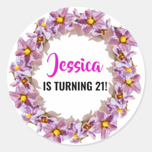 Turning 21 Fun, Tropical Pink and Blue Classic Round Sticker