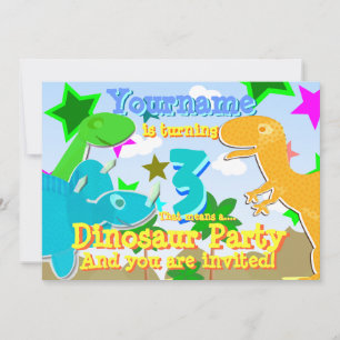 Turning 3 Dinosaurs Birthday Party Invites