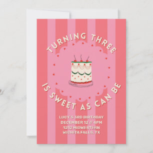 Turning 3 is as Sweet as Can Be- Third Birthday Invitation