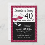 Turning 40 and Wining, Red Wine Birthday Party Invitation<br><div class="desc">This is a funny birthday party invitation for someone who loves wine and is turning 40 years old. It features two glasses of red wine and the text: (name) is turning 40 and wining about it! This invitation offers customisable text for you to add your party details. The background border...</div>