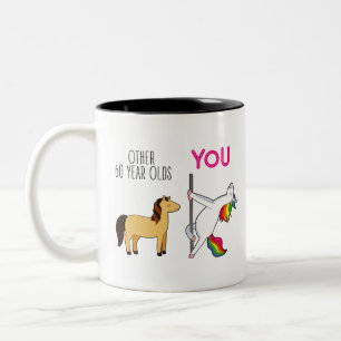 Turning 60 Unicorn Humour Daily Sip Two-Tone Coffee Mug