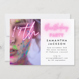 Turning Eighteen 18th Pink Neon Birthday Party Invitation