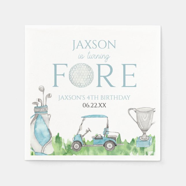 Turning Fore Blue Golf 4th Birthday Party Napkin (Front)