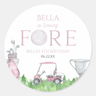 Turning Fore Pink Golf 4th Birthday Party Classic Round Sticker
