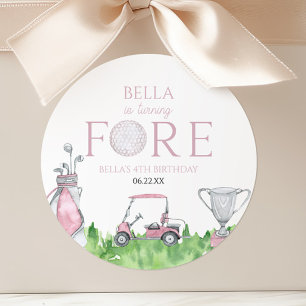 Turning Fore Pink Golf 4th Birthday Party Classic Round Sticker