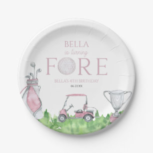 Turning Fore Pink Golf 4th Birthday Party Paper Plate