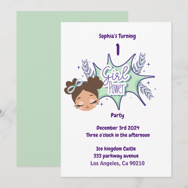 Turning one custom girls birthday Invitation (Front/Back)