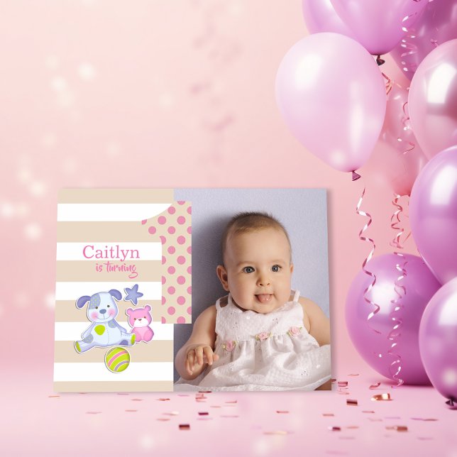 Turning One Pink Cute Photo Birthday Invitation (Creator Uploaded)