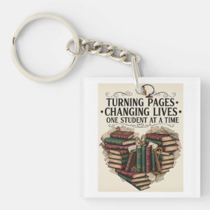 Turning Pages Changing Lives   Vintage Book Heart  Key Ring