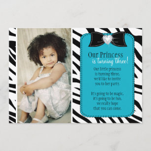 Turning Three - Zebra Birthday Party Invitation