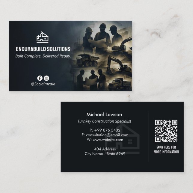 Turnkey Construction Services | Minimalist Black Business Card (Front/Back)