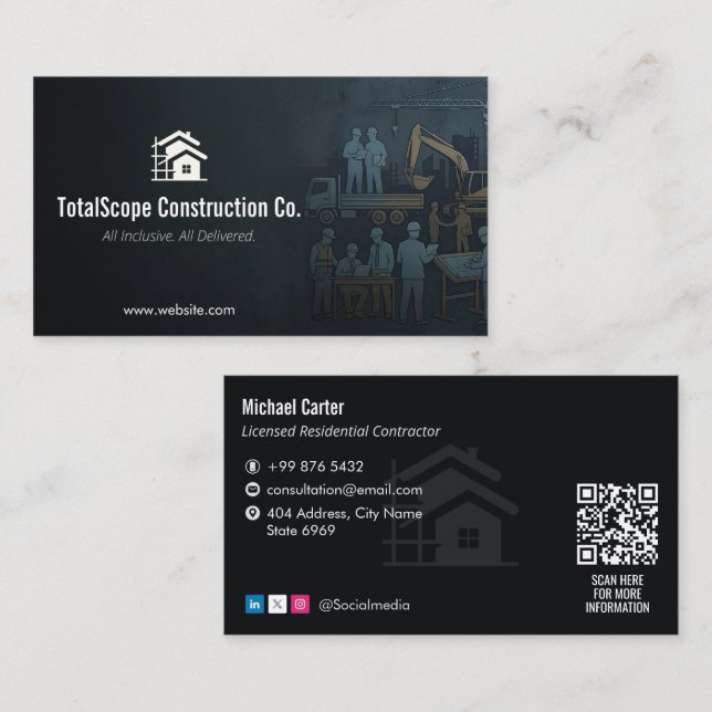 Turnkey Construction Services | Minimalist Black Business Card (Front/Back)