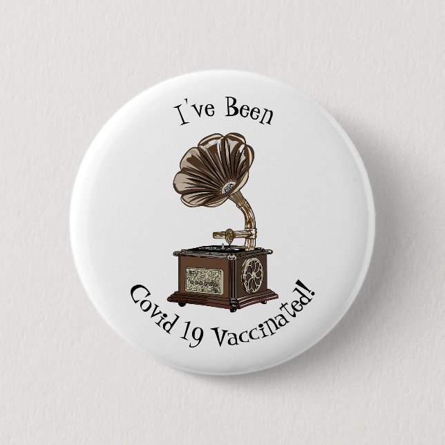 Turntable cartoon illustration 6 cm round badge (Front)