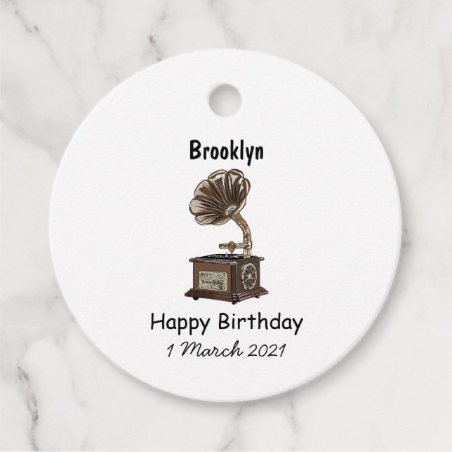 Turntable cartoon illustration favour tags (Front)
