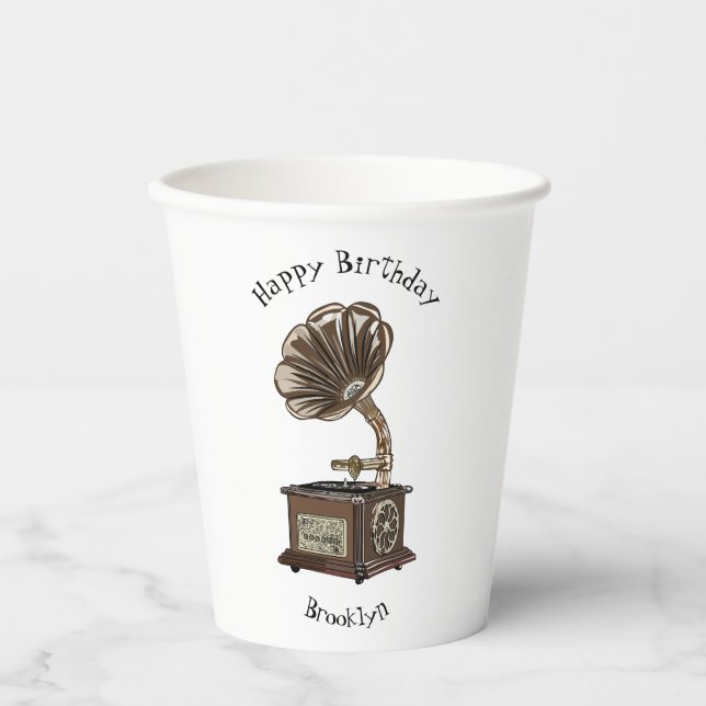 Turntable cartoon illustration paper cups (Front)
