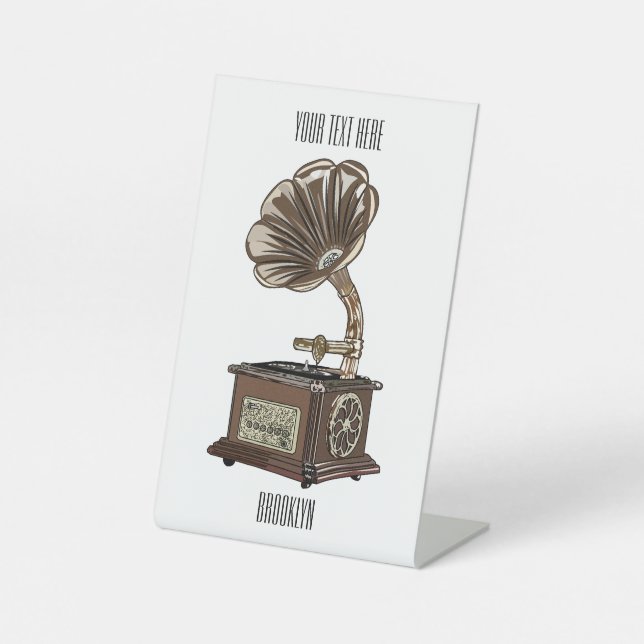 Turntable cartoon illustration  pedestal sign (Front)