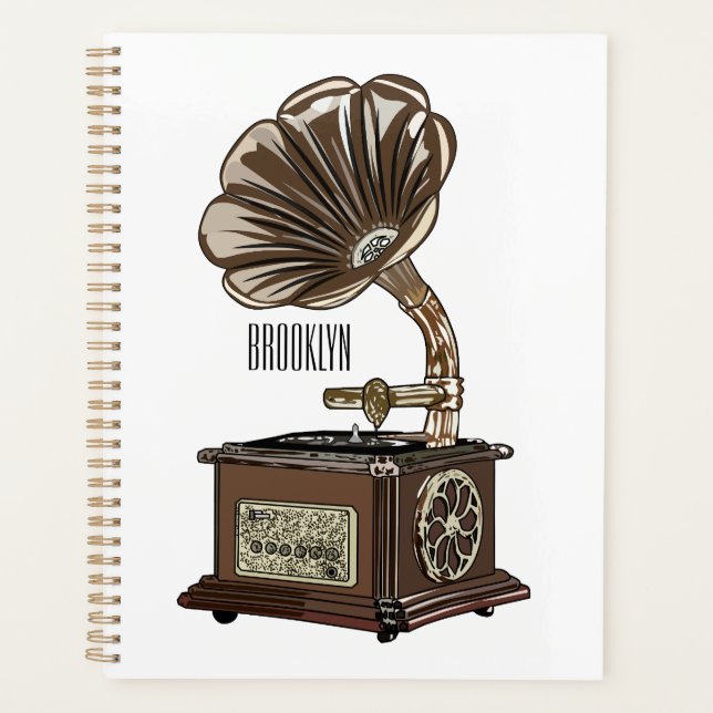 Turntable cartoon illustration  planner (Front)