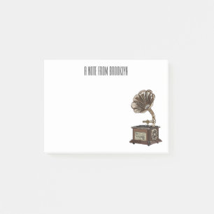 Turntable cartoon illustration post-it notes