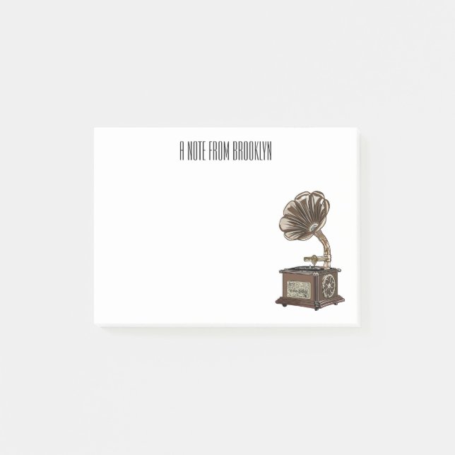 Turntable cartoon illustration  post-it notes (Front)