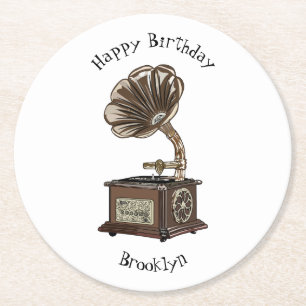 Turntable cartoon illustration round paper coaster