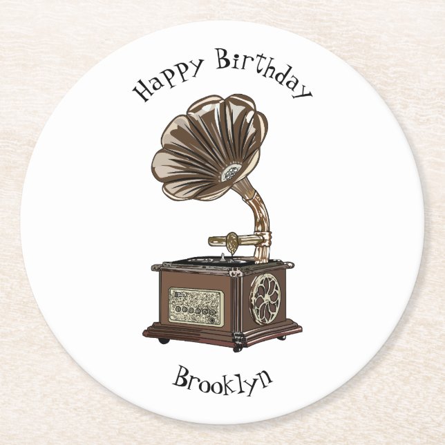 Turntable cartoon illustration round paper coaster (Front)