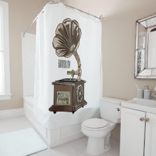 Turntable cartoon illustration  shower curtain