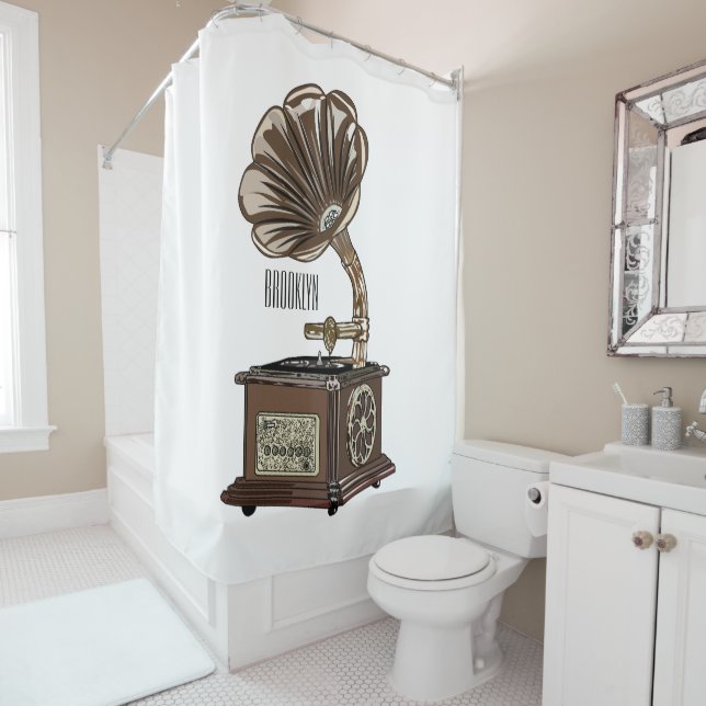 Turntable cartoon illustration  shower curtain (In Situ)