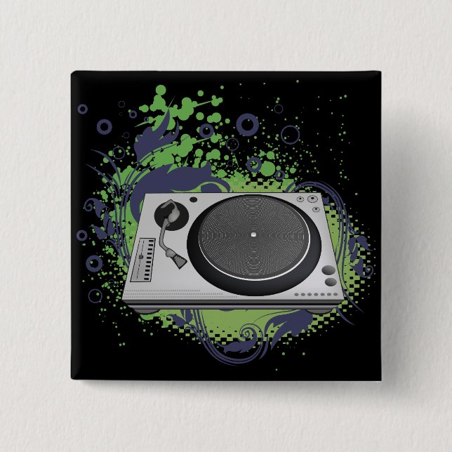turntable deejay  vector 15 cm square badge (Front)